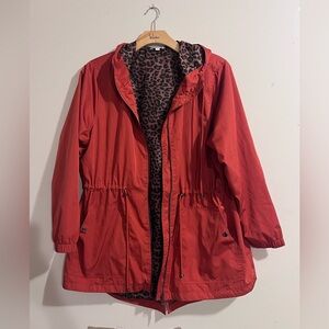 Time and Tru Scarlet Utility Jacket with Animal Print Lining